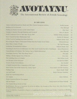 Avotaynu: The International Review Of Jewish Genealogy - Vol XXII No. 4 Winter 2006