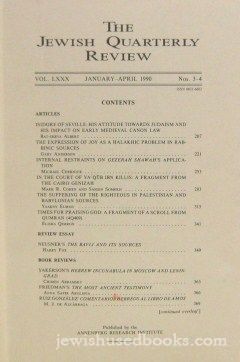 The Jewish Quarterly Review Vol. LXXX No. 3-4 - January-April 1990